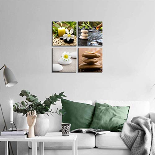 NAN Wind Zen Canvas Wall Art Spa Still Life with Green Bamboo Fountain and Zen Stone Jasmine Flower Painting Pictures for Home Decoration Modern Painting Wall Decor Canvas