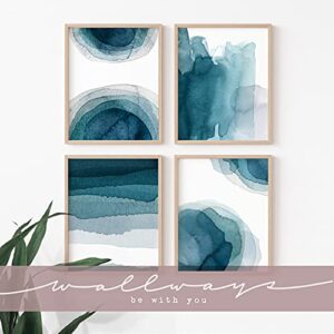 Wall Art Prints 8X10 UNFRAMED Abstract Aqua Blue Teal Gray Watercolor Paintings for Bedroom Living Room Kitchen Bathroom Dining Room Decor Home Decor Wall Decor Office Set of 4