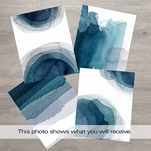 Wall Art Prints 8X10 UNFRAMED Abstract Aqua Blue Teal Gray Watercolor Paintings for Bedroom Living Room Kitchen Bathroom Dining Room Decor Home Decor Wall Decor Office Set of 4