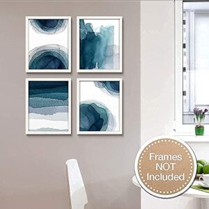 Wall Art Prints 8X10 UNFRAMED Abstract Aqua Blue Teal Gray Watercolor Paintings for Bedroom Living Room Kitchen Bathroom Dining Room Decor Home Decor Wall Decor Office Set of 4