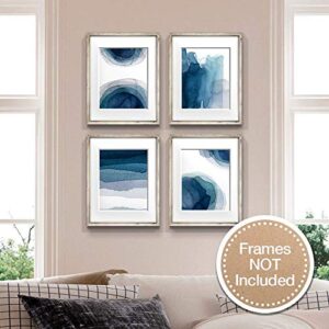 Wall Art Prints 8X10 UNFRAMED Abstract Aqua Blue Teal Gray Watercolor Paintings for Bedroom Living Room Kitchen Bathroom Dining Room Decor Home Decor Wall Decor Office Set of 4