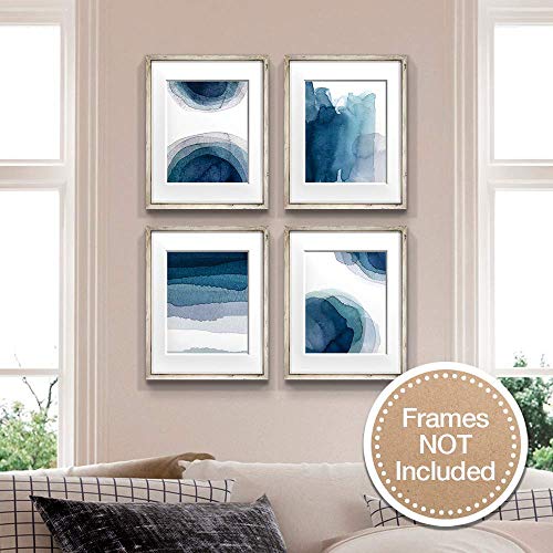 Wall Art Prints 8X10 UNFRAMED Abstract Aqua Blue Teal Gray Watercolor Paintings for Bedroom Living Room Kitchen Bathroom Dining Room Decor Home Decor Wall Decor Office Set of 4