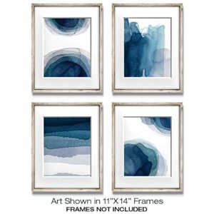 Wall Art Prints 8X10 UNFRAMED Abstract Aqua Blue Teal Gray Watercolor Paintings for Bedroom Living Room Kitchen Bathroom Dining Room Decor Home Decor Wall Decor Office Set of 4