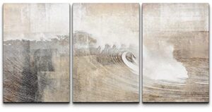 wall26 canvas print wall art set gray & tan color block ocean wave overlay nature wilderness digital art modern art rustic scenic colorful for living room, bedroom, office – 24″x36″x3 panels