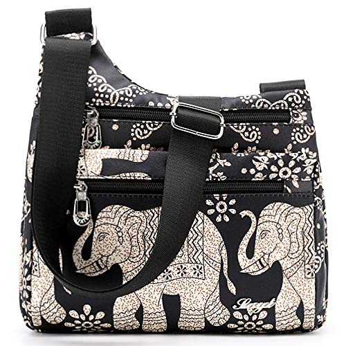 STUOYE Nylon Multi-Pocket Crossbody Purse Bags for Women Travel Shoulder Bag (Elephant)