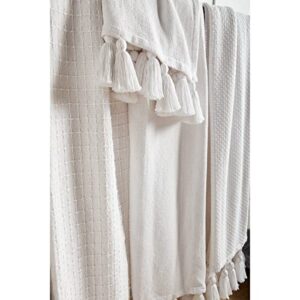 Mud Pie Woven Tassel White Throw Blanket, 50" x 61"