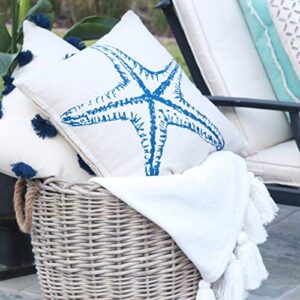 Mud Pie Woven Tassel White Throw Blanket, 50" x 61"