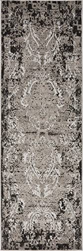 Unique Loom Botanical Collection Distressed, Bohemian, Vintage, Victorian, Indoor and Outdoor Area Rug, 2 ft x 6 ft, Light Gray/Black