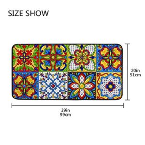 Kuizee Kitchen Rug Kitchen Mat Mexican Talavera Block Ethnic Folk Ornament Majolica Colorful Bathroom Rug Hallway Entry Rugs Non Slip Soft Water Absorbent 39×20 Inch