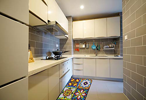 Kuizee Kitchen Rug Kitchen Mat Mexican Talavera Block Ethnic Folk Ornament Majolica Colorful Bathroom Rug Hallway Entry Rugs Non Slip Soft Water Absorbent 39×20 Inch