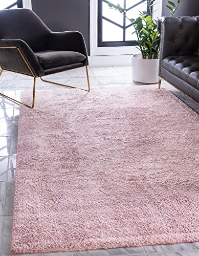 Unique Loom Solo Collection Solid, Plush, Kids, Modern Area Rug, 5 ft x 7 ft 7 in, Pink