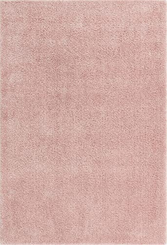 Unique Loom Solo Collection Solid, Plush, Kids, Modern Area Rug, 5 ft x 7 ft 7 in, Pink