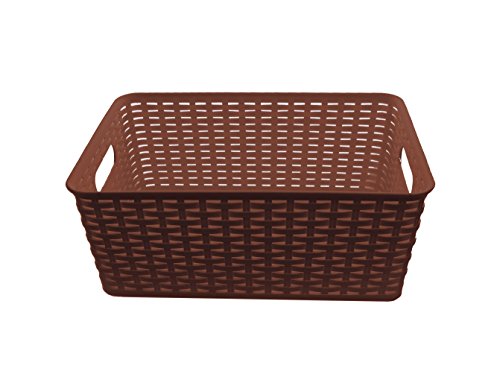 YBM Home Medium Plastic Rattan Storage Box Basket Organizer, Small - Brown - 1 Pack