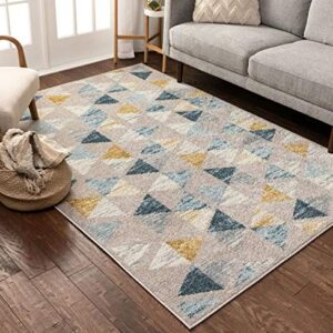 Well Woven Mystic Simone Gold Modern Geometric 5'3" x 7'3" Distressed Area Rug