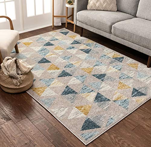 Well Woven Mystic Simone Gold Modern Geometric 5'3" x 7'3" Distressed Area Rug