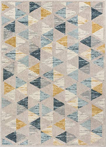 Well Woven Mystic Simone Gold Modern Geometric 5'3" x 7'3" Distressed Area Rug