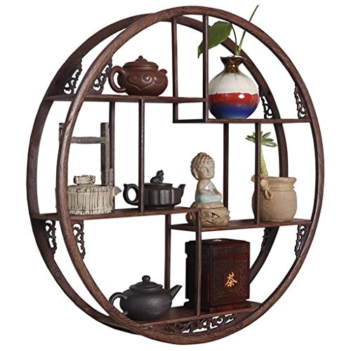 Bedroom Solid Wood Display Stand Living Room Wall Shelf Study Wall Hanging Bookshelf Household Round Shelf Balcony Flower Stand Floating Shelves (Color : Brown, Size : 50.5cm/19.9inches)