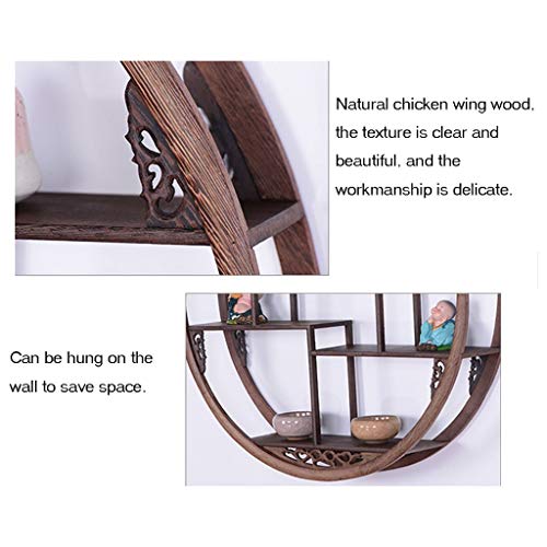 Bedroom Solid Wood Display Stand Living Room Wall Shelf Study Wall Hanging Bookshelf Household Round Shelf Balcony Flower Stand Floating Shelves (Color : Brown, Size : 50.5cm/19.9inches)