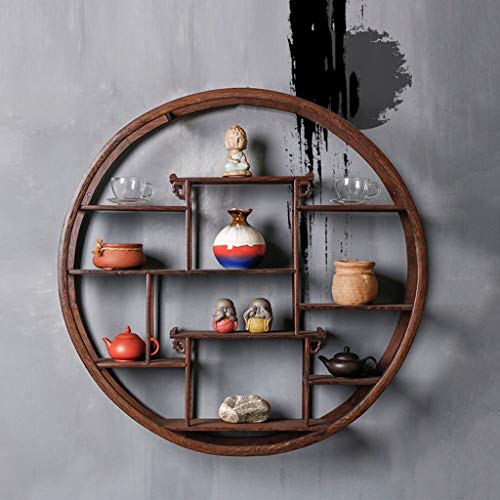 Bedroom Solid Wood Display Stand Living Room Wall Shelf Study Wall Hanging Bookshelf Household Round Shelf Balcony Flower Stand Floating Shelves (Color : Brown, Size : 50.5cm/19.9inches)