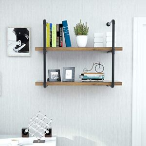 mecor 2022 new industrial wall shelf 2-tier with planks, wall mount iron pipe shelves, wood and metal frame wall bookcase