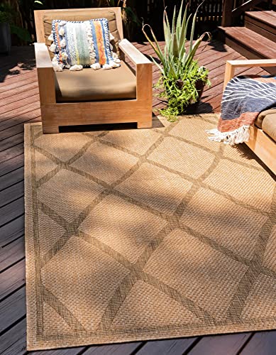 Unique Loom Trellis Collection Area Rug-Geometric Lattice Design, Moroccan Inspired for Indoor/Outdoor Décor, 6 ft x 9 ft, Light Brown/Brown