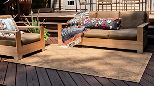 Unique Loom Trellis Collection Area Rug-Geometric Lattice Design, Moroccan Inspired for Indoor/Outdoor Décor, 6 ft x 9 ft, Light Brown/Brown