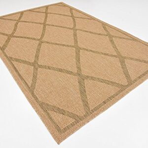 Unique Loom Trellis Collection Area Rug-Geometric Lattice Design, Moroccan Inspired for Indoor/Outdoor Décor, 6 ft x 9 ft, Light Brown/Brown