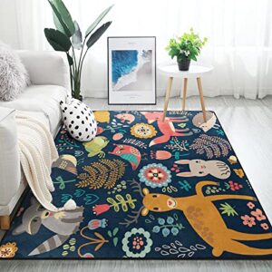 ALAZA Forest Owl Deer Hedgehog Fox Area Rug Rugs for Living Room Bedroom 7' x 5'