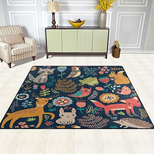 ALAZA Forest Owl Deer Hedgehog Fox Area Rug Rugs for Living Room Bedroom 7' x 5'