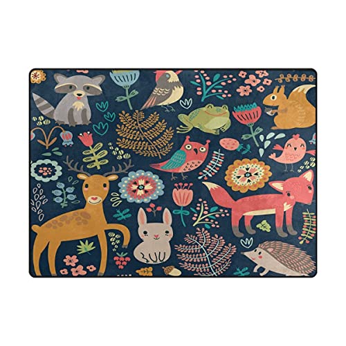 ALAZA Forest Owl Deer Hedgehog Fox Area Rug Rugs for Living Room Bedroom 7' x 5'