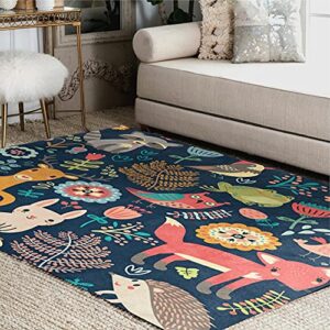 ALAZA Forest Owl Deer Hedgehog Fox Area Rug Rugs for Living Room Bedroom 7' x 5'