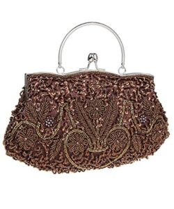 itoolai satin purse evening handbags wedding bag beaded sequins clutch (coffee)