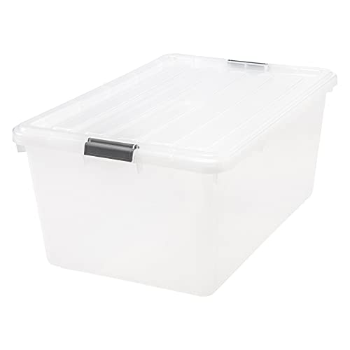 IRIS® Buckle-Down Plastic Storage Box, 68 Qt, 11 3/4"H x 17 1/4"W x 26 1/8"L, Clear