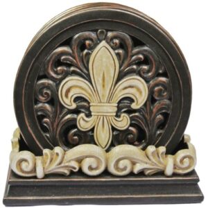 ll home fleur-de-lis carved scrolls 4 coaster set