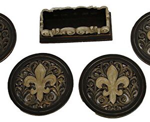 LL Home Fleur-De-Lis Carved Scrolls 4 Coaster Set