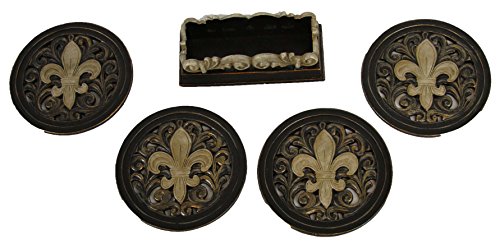 LL Home Fleur-De-Lis Carved Scrolls 4 Coaster Set