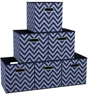 ornavo home foldable storage bins basket cube organizer with dual handles and window pocket – 6 pack – 12″ l x 12″ w x 12″ h – chevron navy