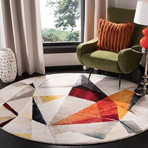 safavieh porcello collection 6’7″ round light grey/orange prl6940f modern abstract non-shedding dining room entryway foyer living room bedroom area rug