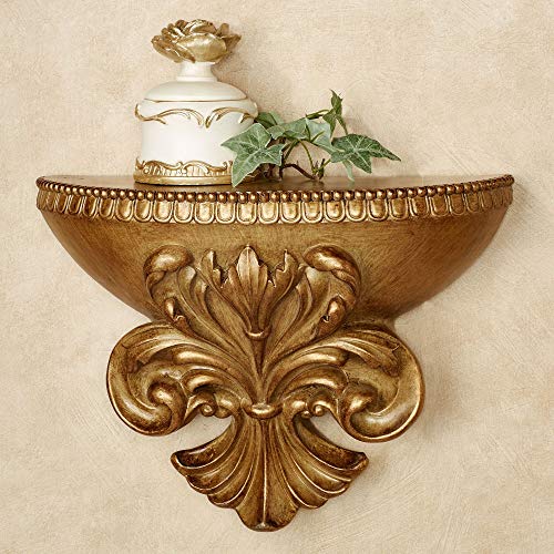 Touch of Class Fleurissa Wall Shelf - Burnished Gold - Fleur De Lis - Made of Resin - Ornate Shelves for Bedroom, Living Room, Bathroom, Dining Room, Kitchen, Entryway, Foyer