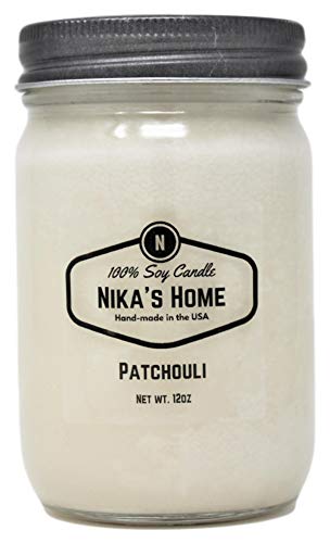 Nika's Home Patchouli Soy Candle - 12oz Mason Jar - Non-Toxic Soy Candle-Hand Poured Patchouli Candle- Handmade, Long Burning Candle-Highly Scented Candle-All Natural, Clean Burning Candle