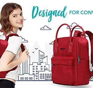 Lily & Drew Small Casual Lightweight Mini Travel Backpack Purse with Top Handles of Microfiber Leather for Women (Nylon-Red)