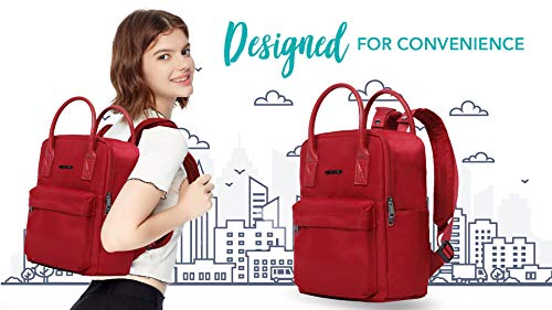 Lily & Drew Small Casual Lightweight Mini Travel Backpack Purse with Top Handles of Microfiber Leather for Women (Nylon-Red)