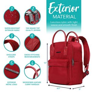 Lily & Drew Small Casual Lightweight Mini Travel Backpack Purse with Top Handles of Microfiber Leather for Women (Nylon-Red)
