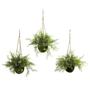 Nearly Natural 6742-S3 Ruscus Sedum Springeri Hanging Basket, Green, Set of 3,6.75" x 6.75" x 22.5"