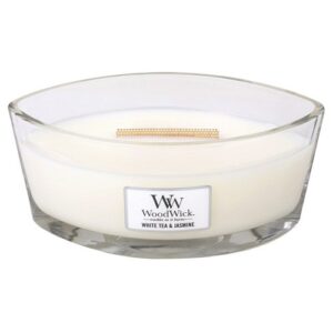 woodwick ellipse scented candle, white tea & jasmine, 16oz | up to 50 hours burn time