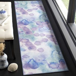 safavieh paint brush collection machine washable slip resistant 2’4″ x 6′ blue/lavender ptb120c boho watercolor living room bedroom area rug