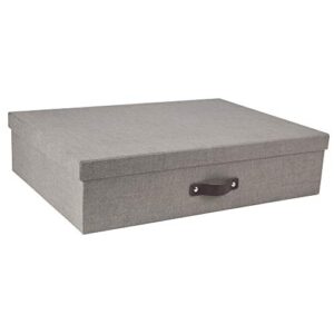 Bigso Jakob Canvas Fiberboard 12 Compartment Storage Box | Sock Organizer for Drawer with Lid and Leather Handle | Tie Storage Box for Shelves and Dresser Drawers | 17.2’’x12.2’’x4.2’’ | Grey