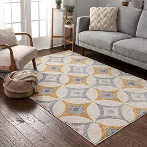 Well Woven Mystic Perla Gold Modern Geometric 5'3" x 7'3" Distressed Area Rug, 5 ft (3 in) x 7 ft (3