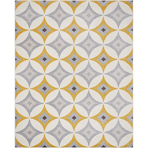 Well Woven Mystic Perla Gold Modern Geometric 5'3" x 7'3" Distressed Area Rug, 5 ft (3 in) x 7 ft (3