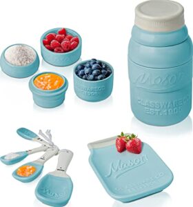 vintage mason jar ceramic kitchenware set by comfify – multi-piece kitchen ceramic décor set w/ 4 measuring cups, 4 measuring spoons and spoon rest – attractive vintage style, in aqua blue/teal